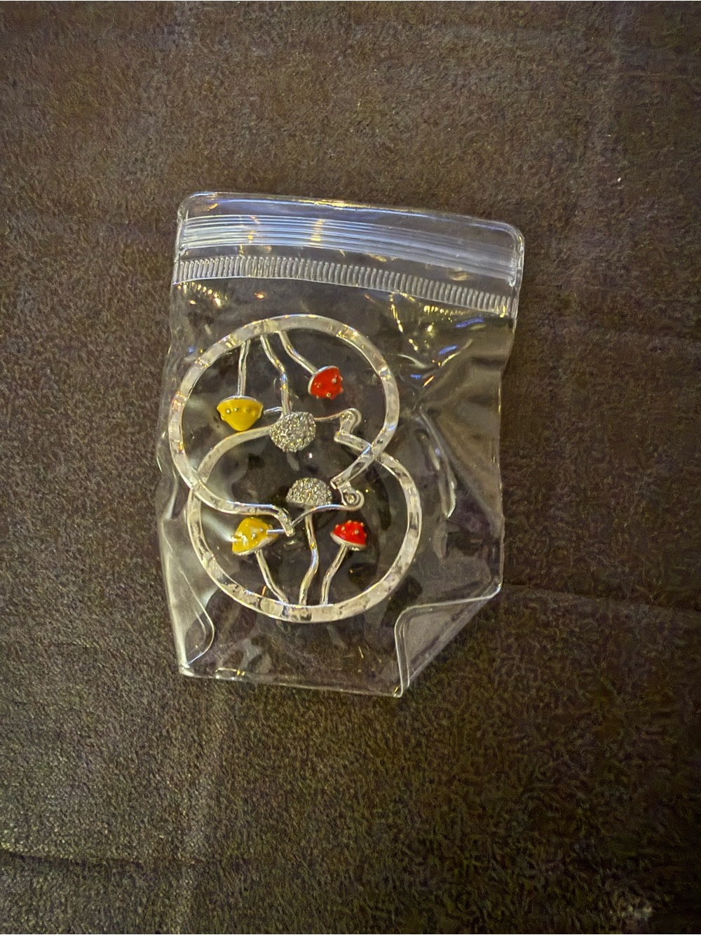 Silver Hoop Earrings with Red & Yellow Accents